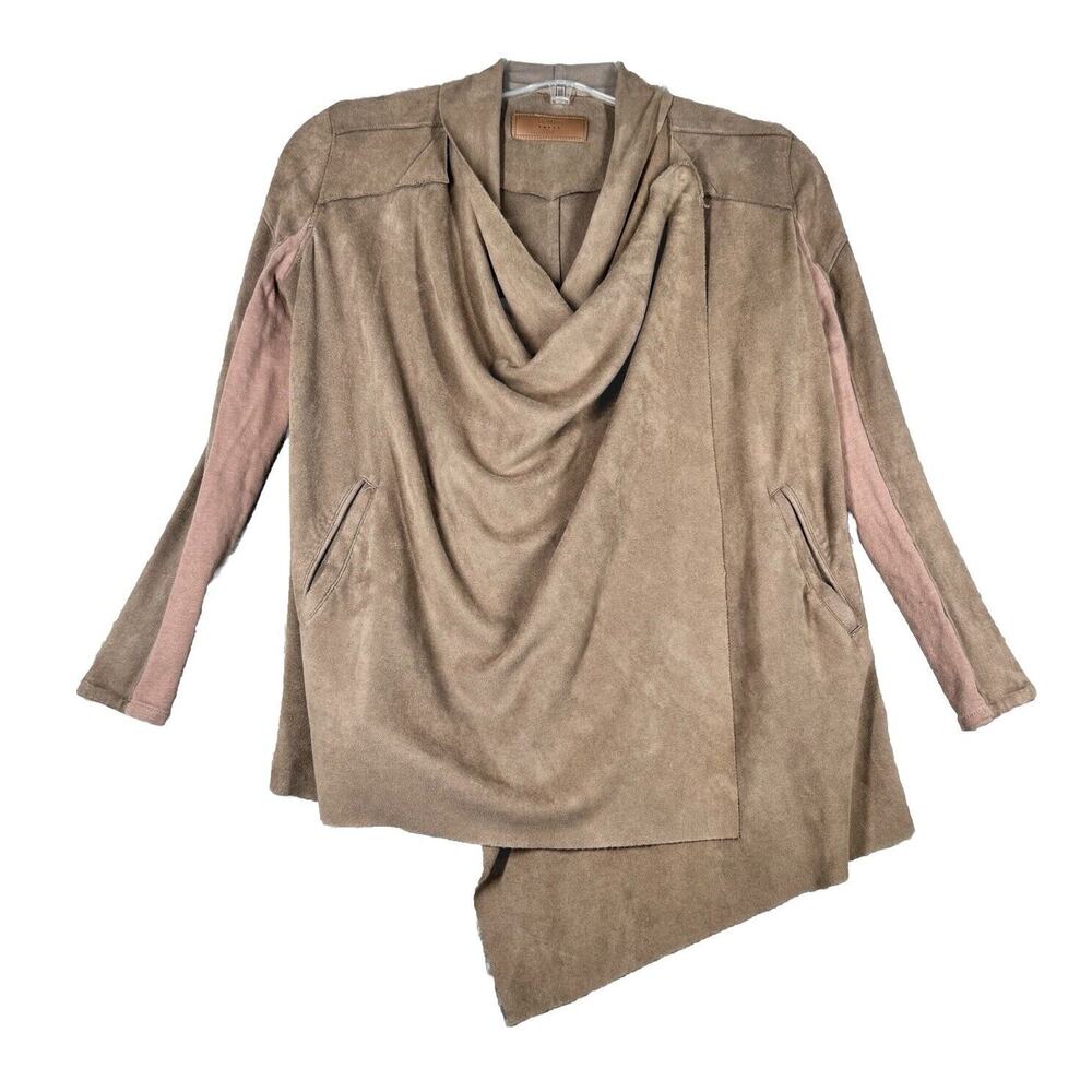 Blank NYC Jacket Womens XS Tan Mt Rushmore Faux Suede Draped Front Edgy Rocker